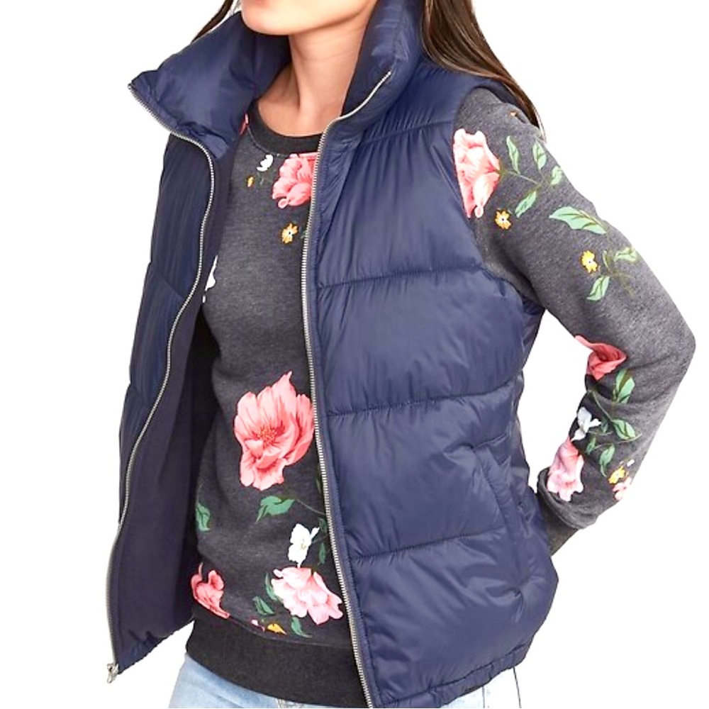 Old Navy Navy Blue Puffer Vest – XS – Cozy Quilted Zip-Up